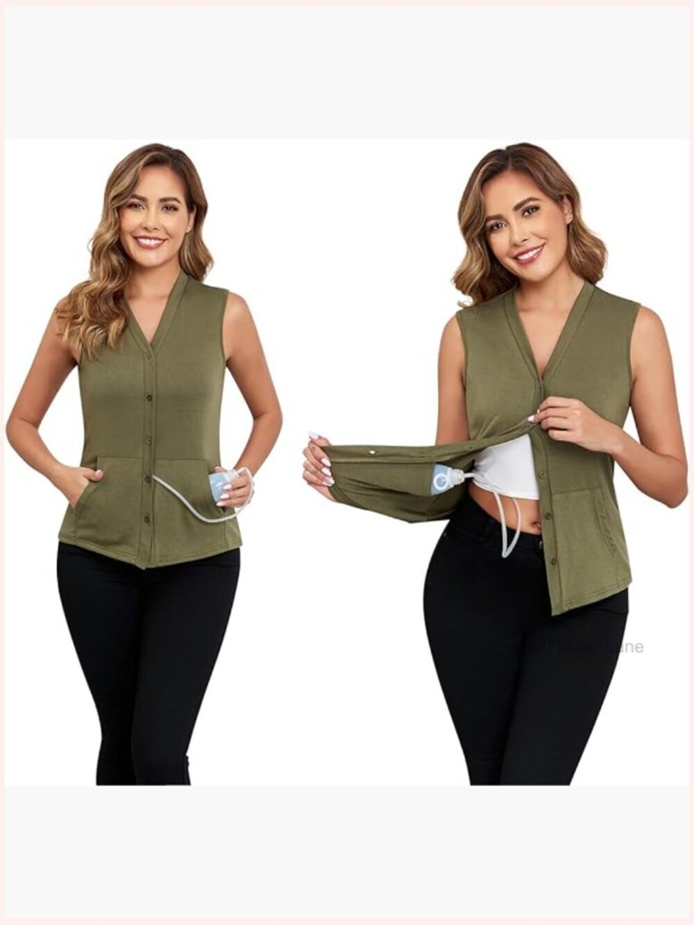 Post-Mastectomy Button Front Tank with Drain Pockets Recovery Shirt Women's